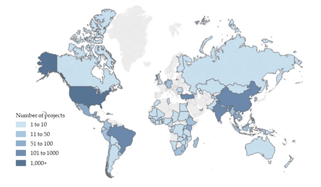 Global heat map of voluntary carbon offset projects